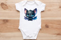 Blue & black bat pup🦇 baby vest🖤🦔 Claxton Creations GB