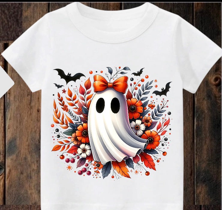Tiny terror Tee- pretty orange 🎃 girlie 🎀 floral ghost 👻