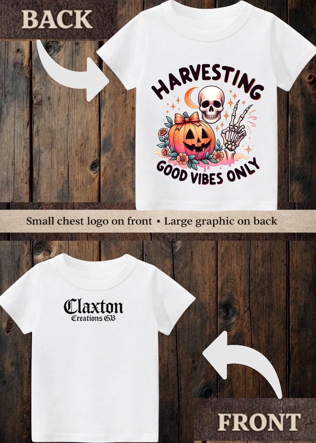 Tiny terror Tee- Harvesting 🎃 Good vibes only skeleton