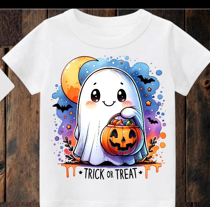 Tiny terror Tee- watercolour trick or treat ghost