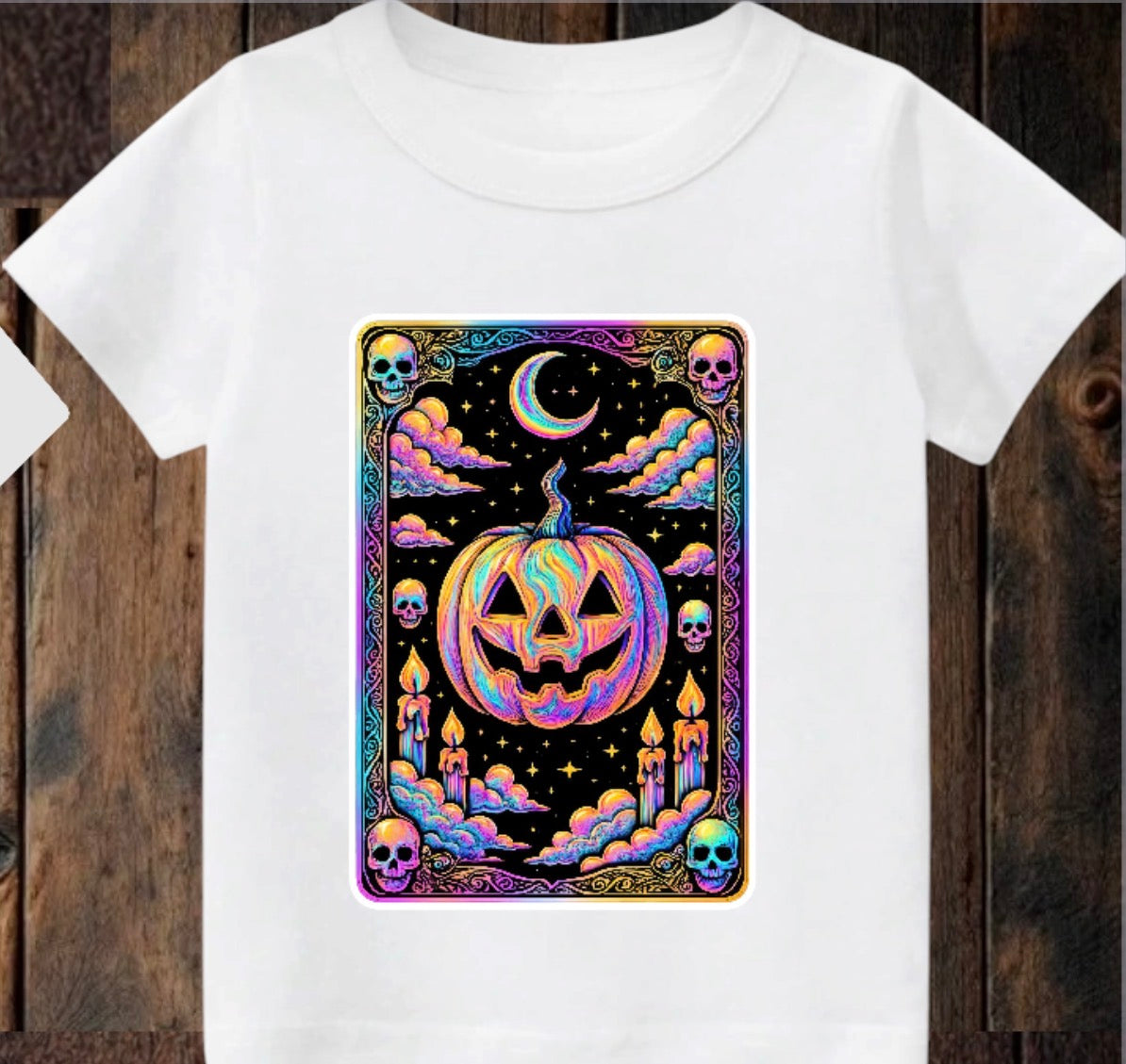 Tiny terror Tee- pumpkin 🎃 oil-spill tarot card