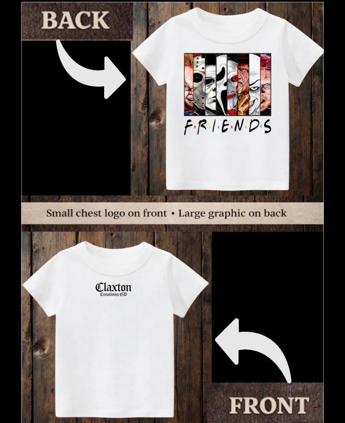 ClaxtoncreationsGB- Horror Friends -white Tee Claxton Creations GB