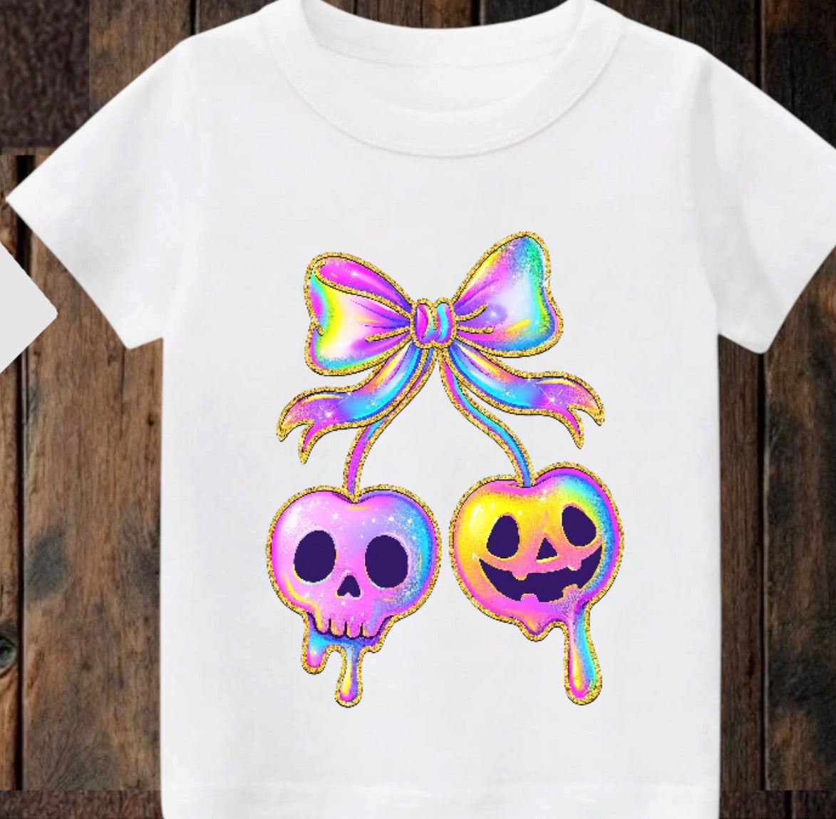 Tiny terror Tee- Halloween 💀 🎃 cherry 🍒 oil-spill