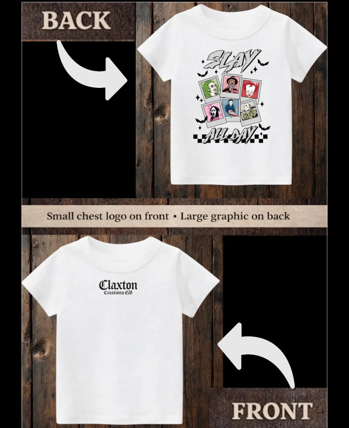 Tiny terrors- Horror Slay all day- white Tee Claxton Creations GB