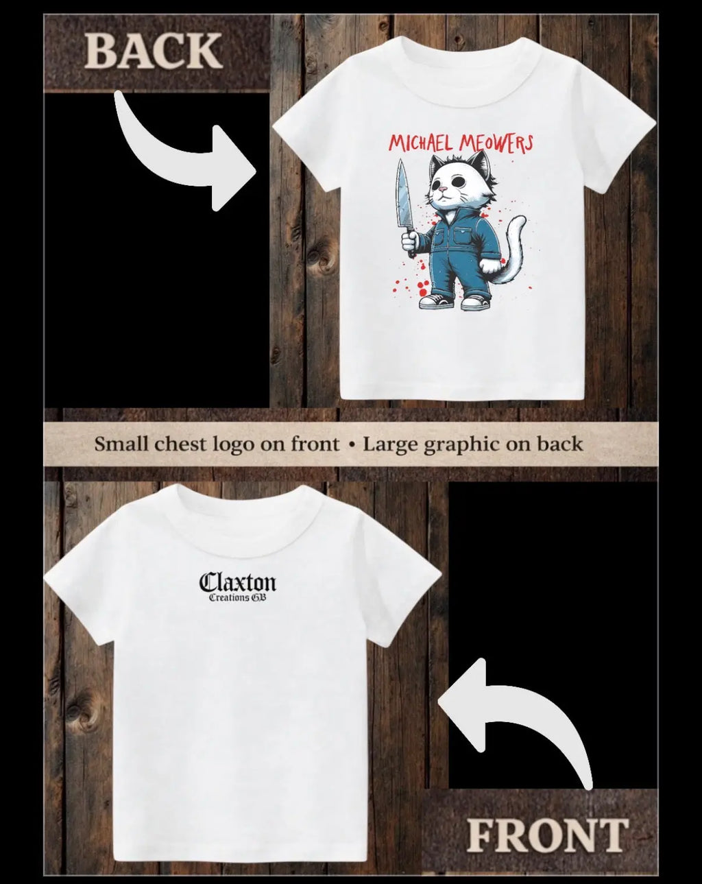 ClaxtoncreationsGB- Michael Meowers white tee Claxton Creations GB