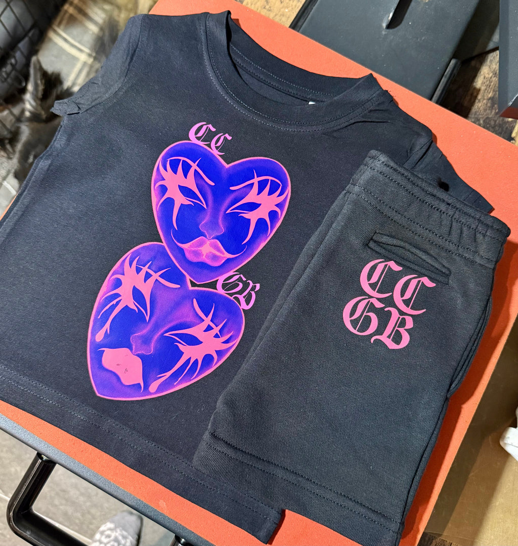 Twisted Mini Hearts 💖kids CCGB black Co-ord T-shirt & shorts set🖤 (Copy) Claxton Creations GB