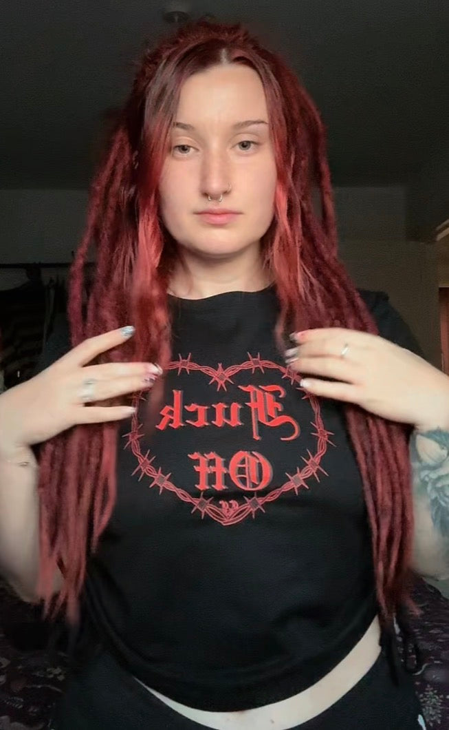 Fuck Off⛓️❤️ ruched crop top Claxton Creations GB