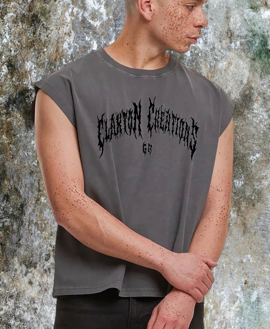 Men’s Cropped vintage Cerberus 🐾washed sleeveless vest🖤 Claxton Creations GB