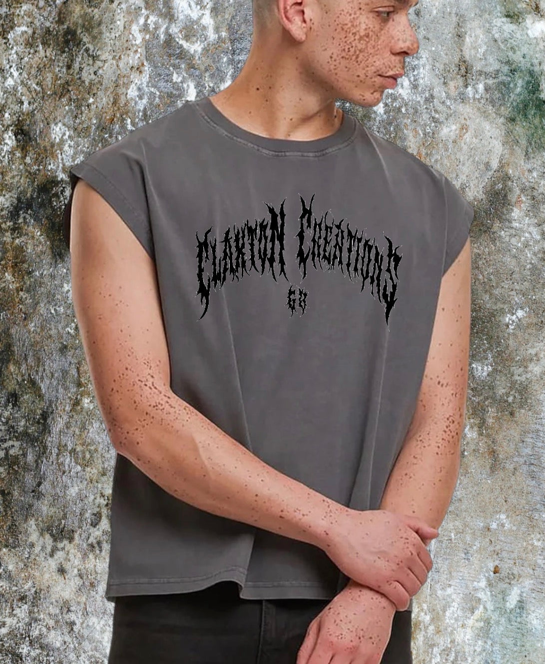 Men’s Cropped vintage Cerberus 🐾washed sleeveless vest🖤 Claxton Creations GB