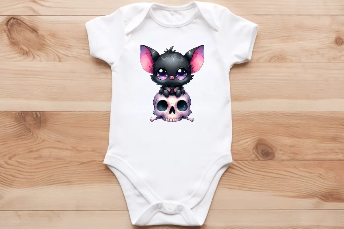 Skull 💀 & bat pup🦇 baby vest🖤🦔 Claxton Creations GB