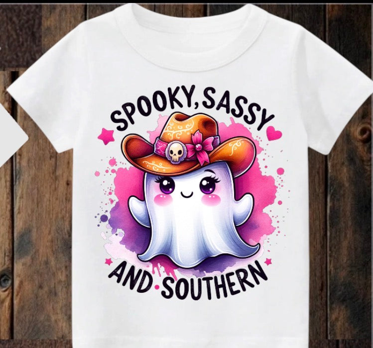 Tiny terror Tee- cute spooky ghost, sassy and southern watercolour