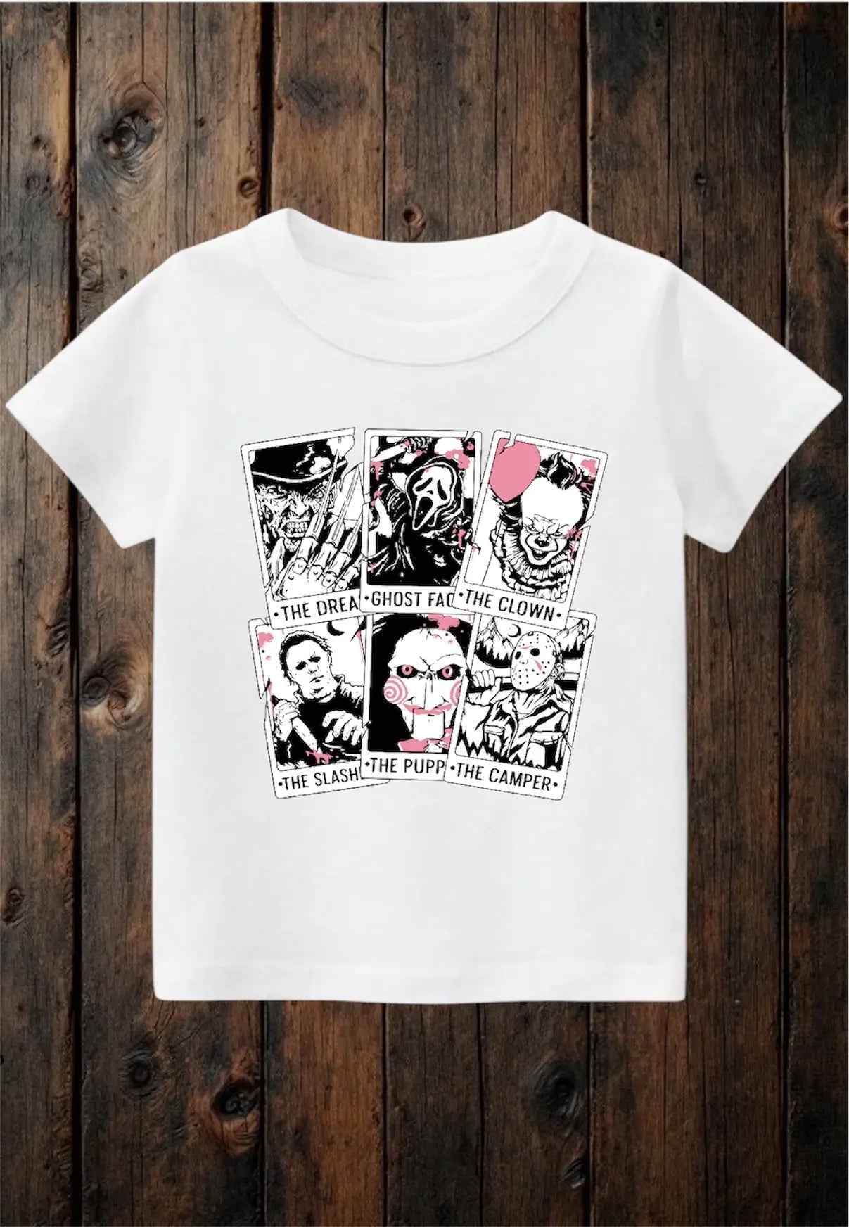 ClaxtoncreationsGB- Horror character cards white Tee Claxton Creations GB