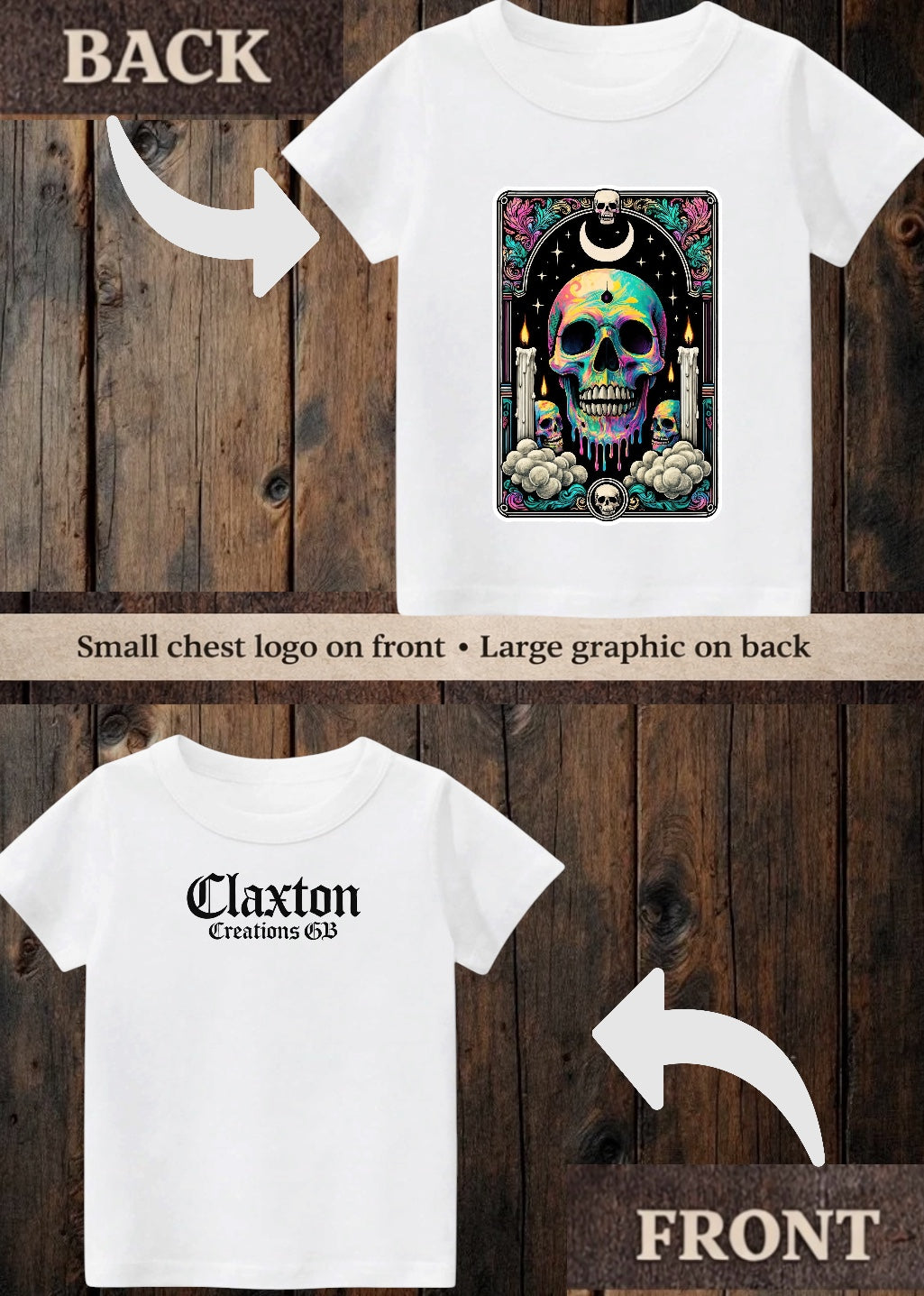 Tiny terror Tee- skull oil-spill tarot card