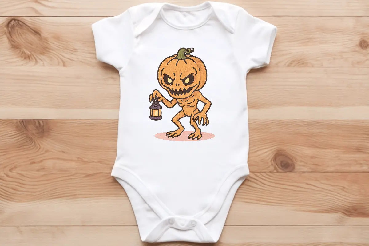 Chibi jack-o’-lantern monster baby vest🖤🦔 Claxton Creations GB