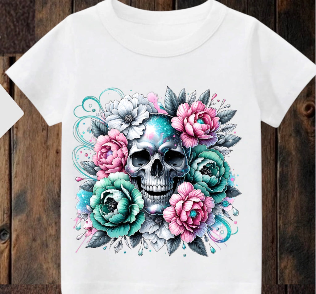 Tiny terror Tee- pretty flower 🌷 skull 💀