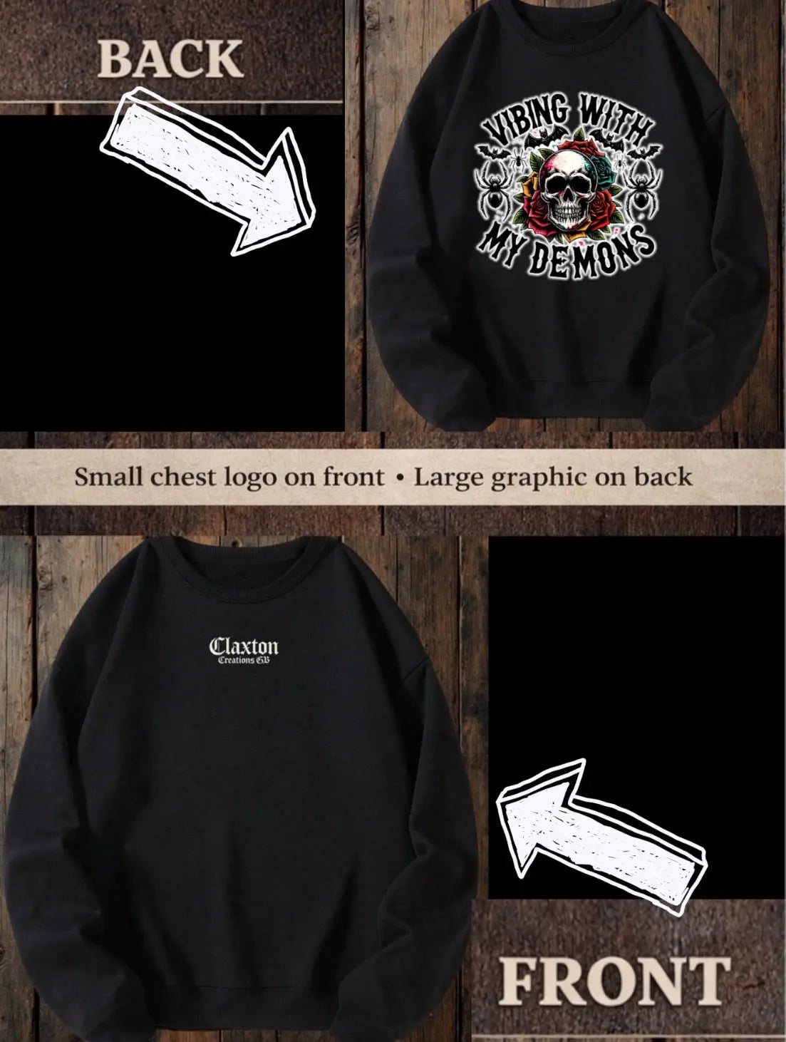 ClaxtoncreationsGB- Vibing with my demons black sweater Claxton Creations GB