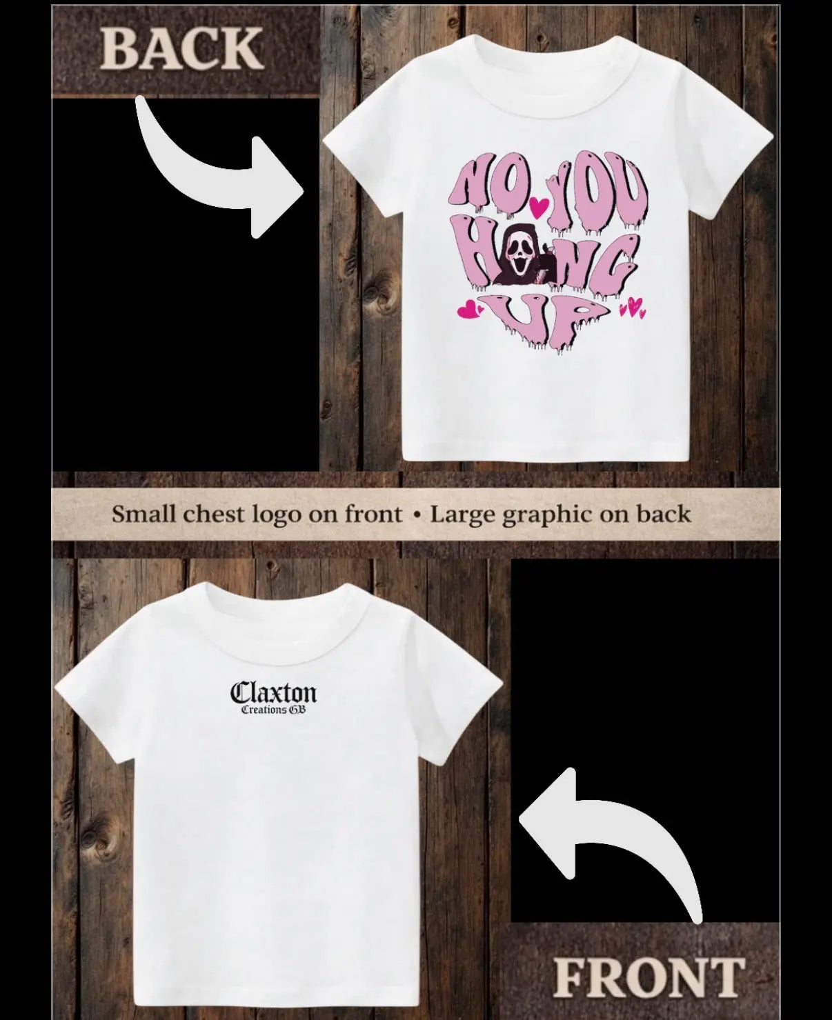 ClaxtoncreationsGB- No You hang up heart white Tee Claxton Creations GB