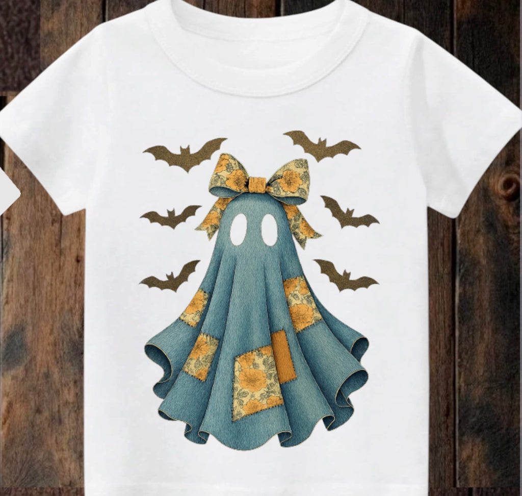 Tiny terror Tee- Halloween patchwork ghost 👻