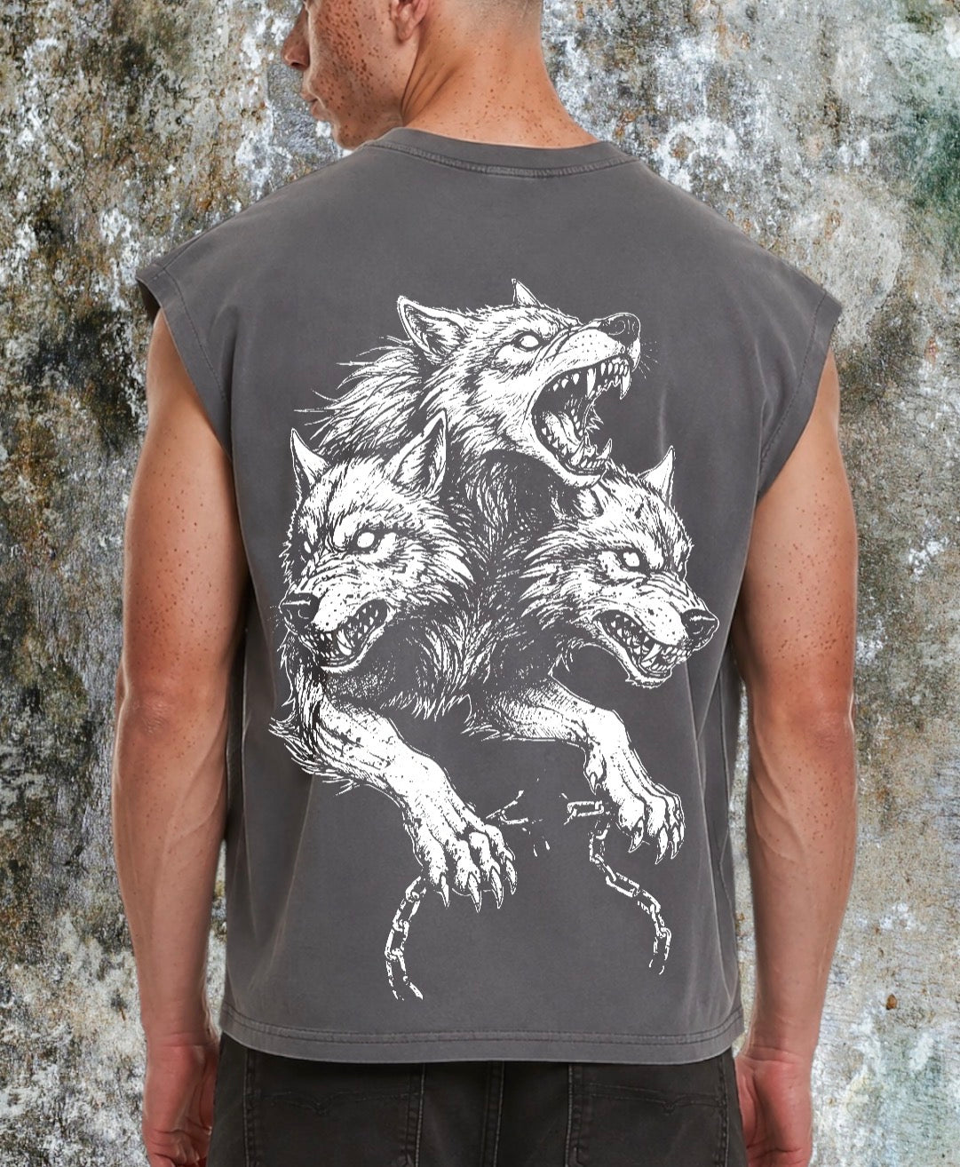 Men’s Cropped vintage Cerberus 🐾washed sleeveless vest🖤 Claxton Creations GB