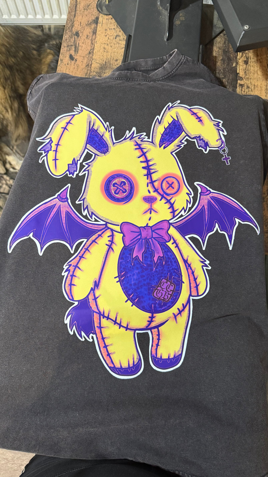 The Hexed Hare🐇Unisex Black oversized acid wash tee🖤 Claxton Creations GB