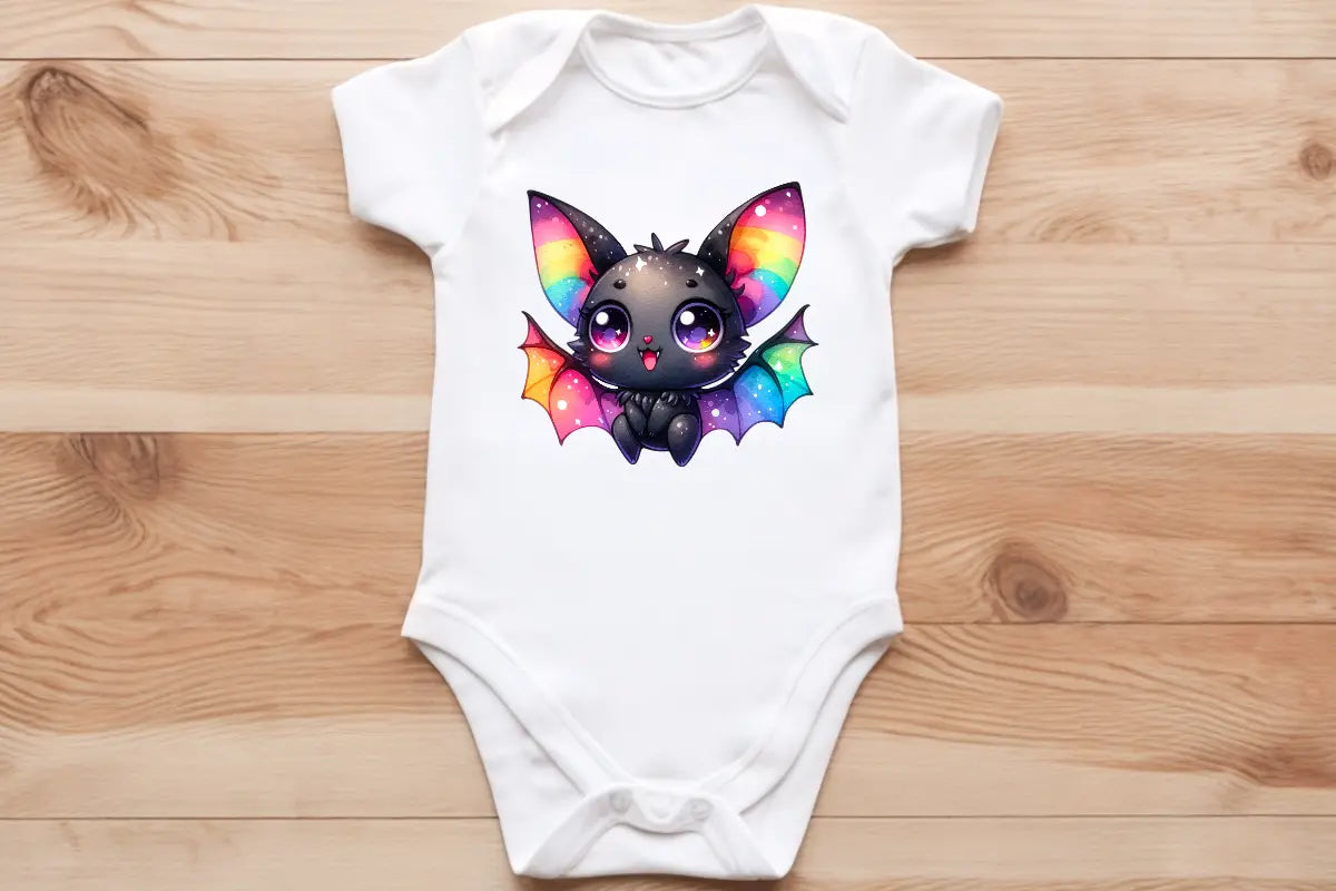 Rainbow 🌈 black bat pup🦇 baby vest🖤🦔 Claxton Creations GB