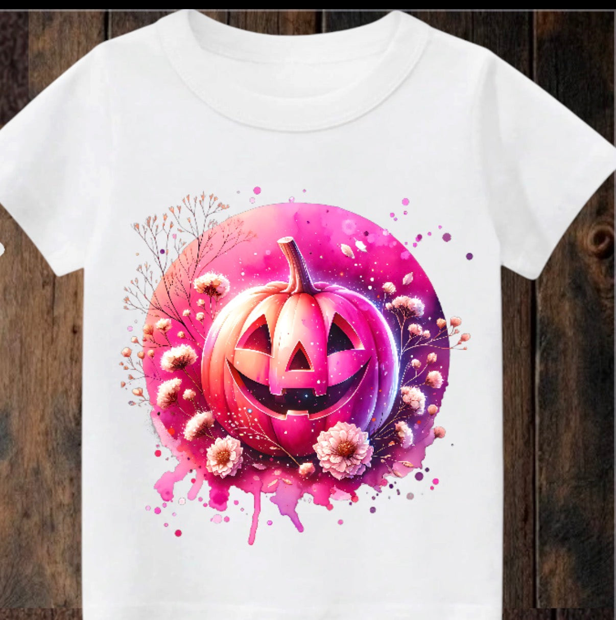 Tiny terror Tee- Pink watercolour pumpkin