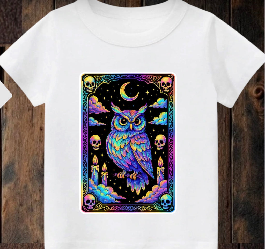 Tiny terror Tee- owl 🦉 oil-spill tarot card