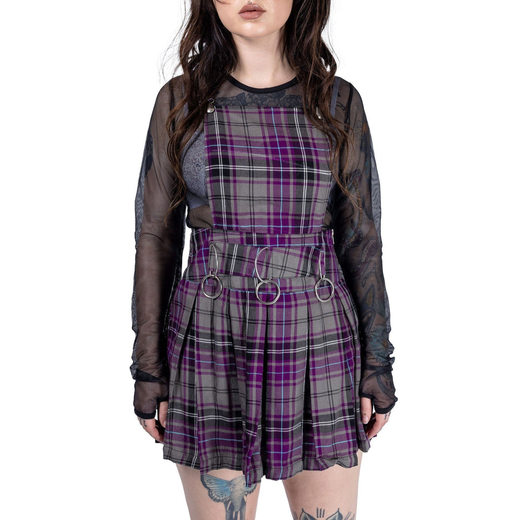 Heartless FAYE PINAFORE DRESS - GREY/PURPLE CHECK Heartless