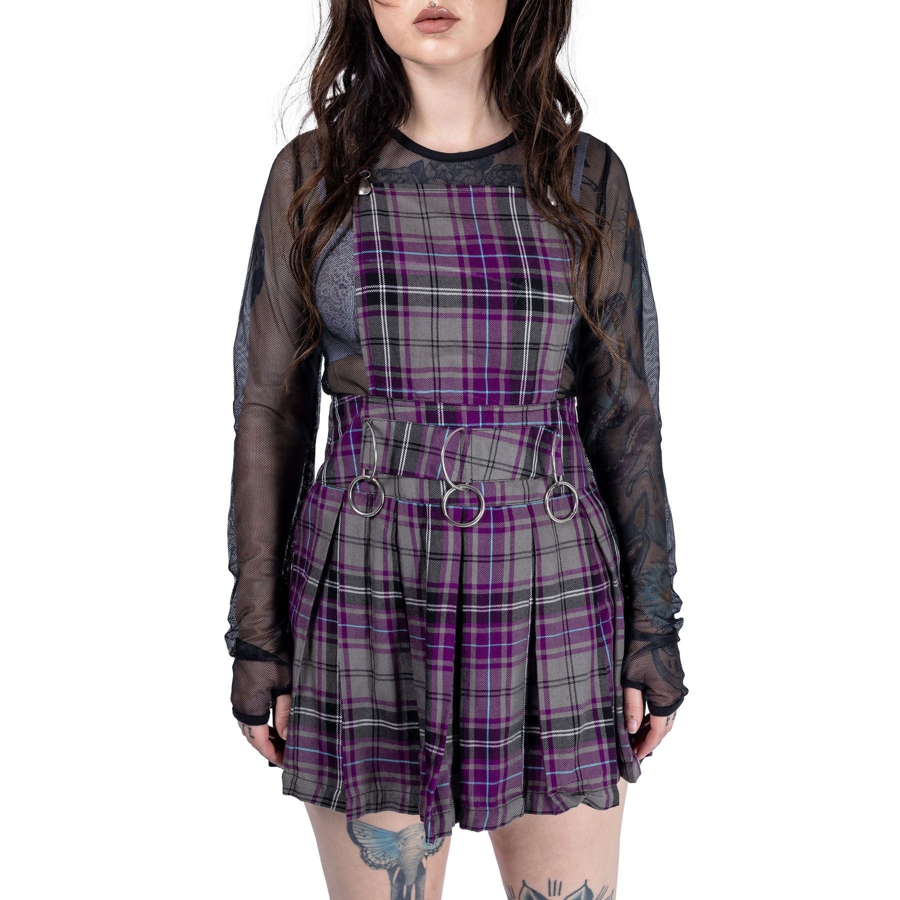 Heartless FAYE PINAFORE DRESS - GREY/PURPLE CHECK Heartless