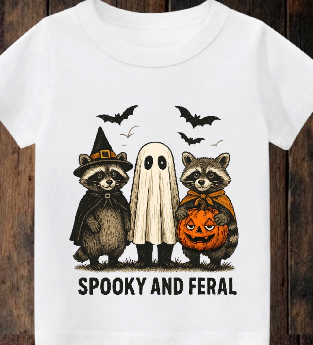Tiny terror Tee- spooky and feral halloween 🎃 raccoons