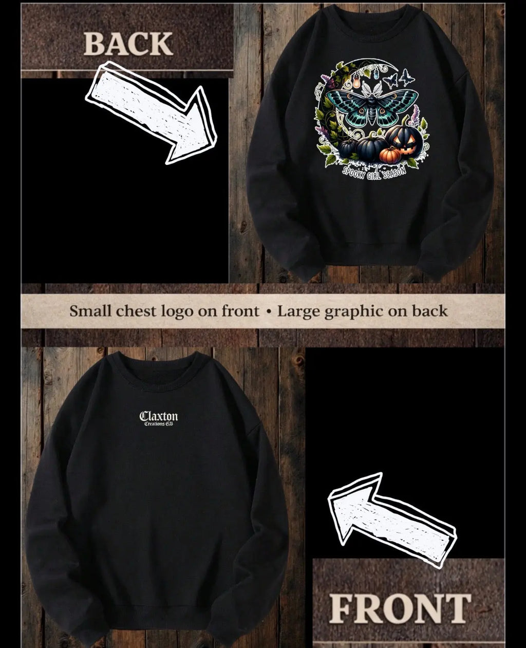 Tiny terrors- Spooky girl season🎀 black sweater Claxton Creations GB