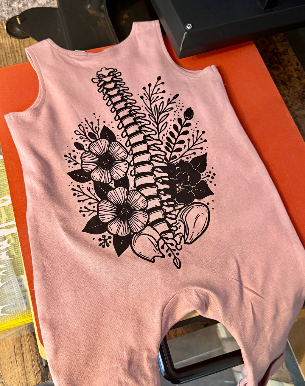 Tiny Terrors- Little Spine flower🖤Pink Romper