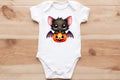 Black bat pup🦇 on a pumpkin 🎃 baby vest🖤🦔 Claxton Creations GB