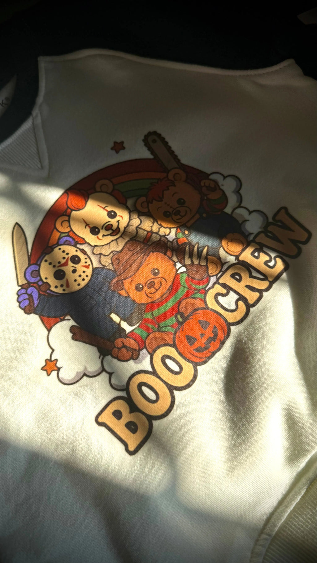 Child Boo🎃Crew print spooky green & white sweater Claxton Creations GB