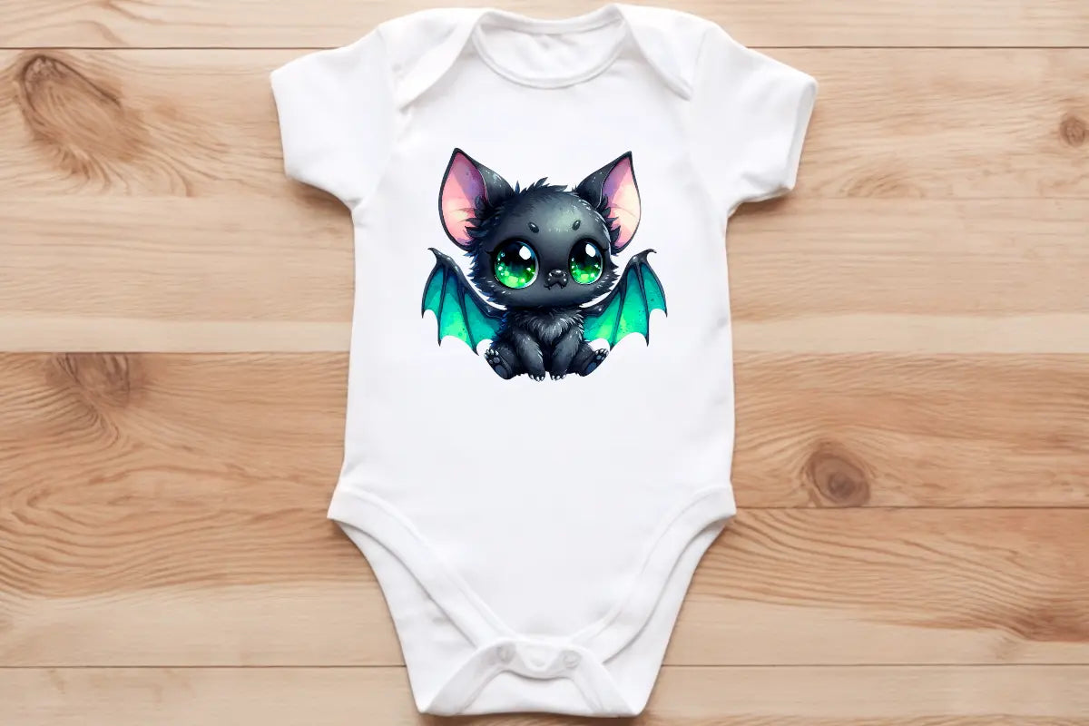 Green & black bat pup🦇 baby vest🖤🦔 Claxton Creations GB