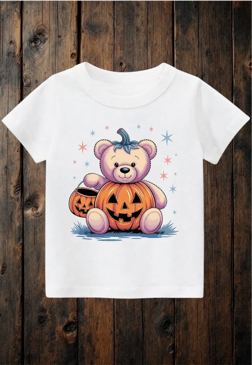Tiny terrors- Pumpkin 🎃 bear - white Tee Claxton Creations GB