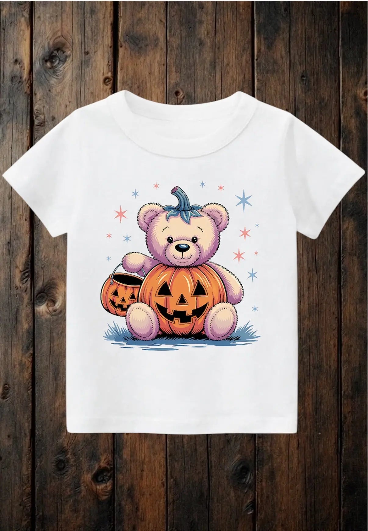 Tiny terrors- Pumpkin 🎃 bear - white Tee Claxton Creations GB