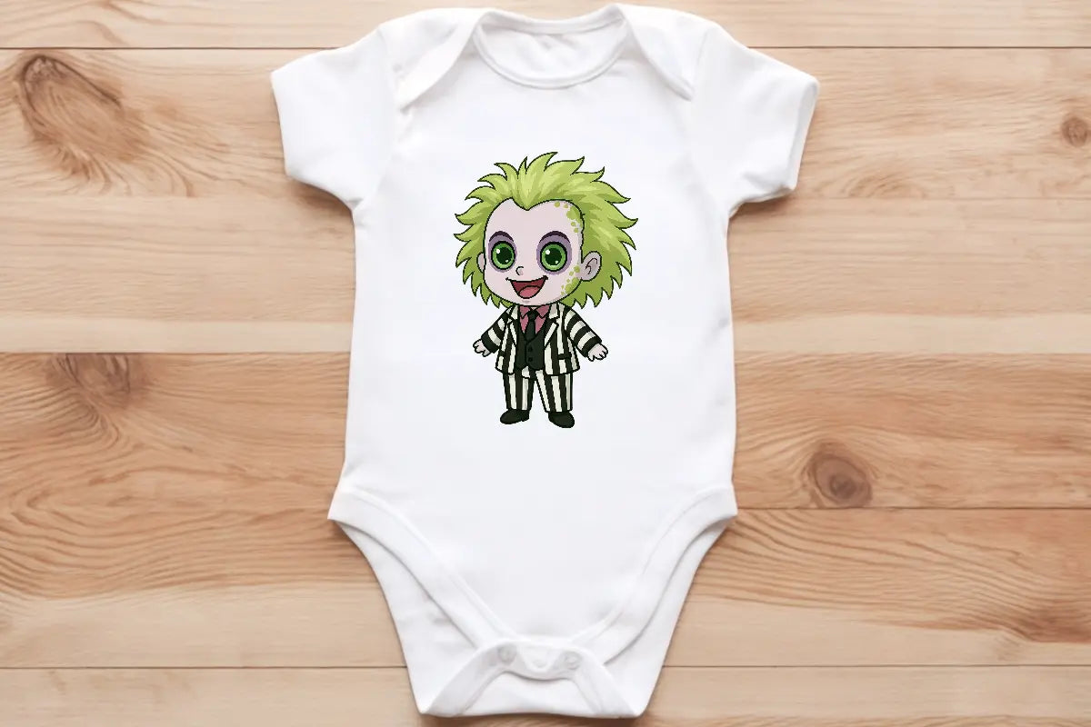 Chibi Beetlejuice baby vest🖤🦔 Claxton Creations GB