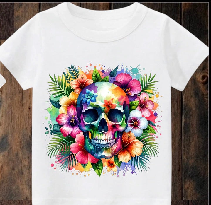 Tiny terror Tee- floral Hawaii skull