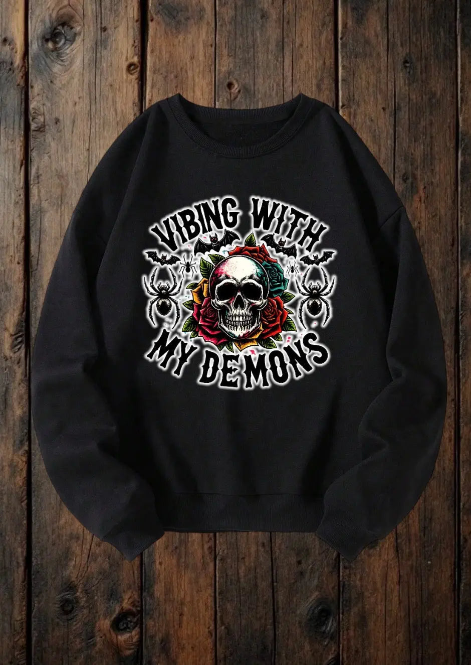 ClaxtoncreationsGB- Vibing with my demons black sweater Claxton Creations GB