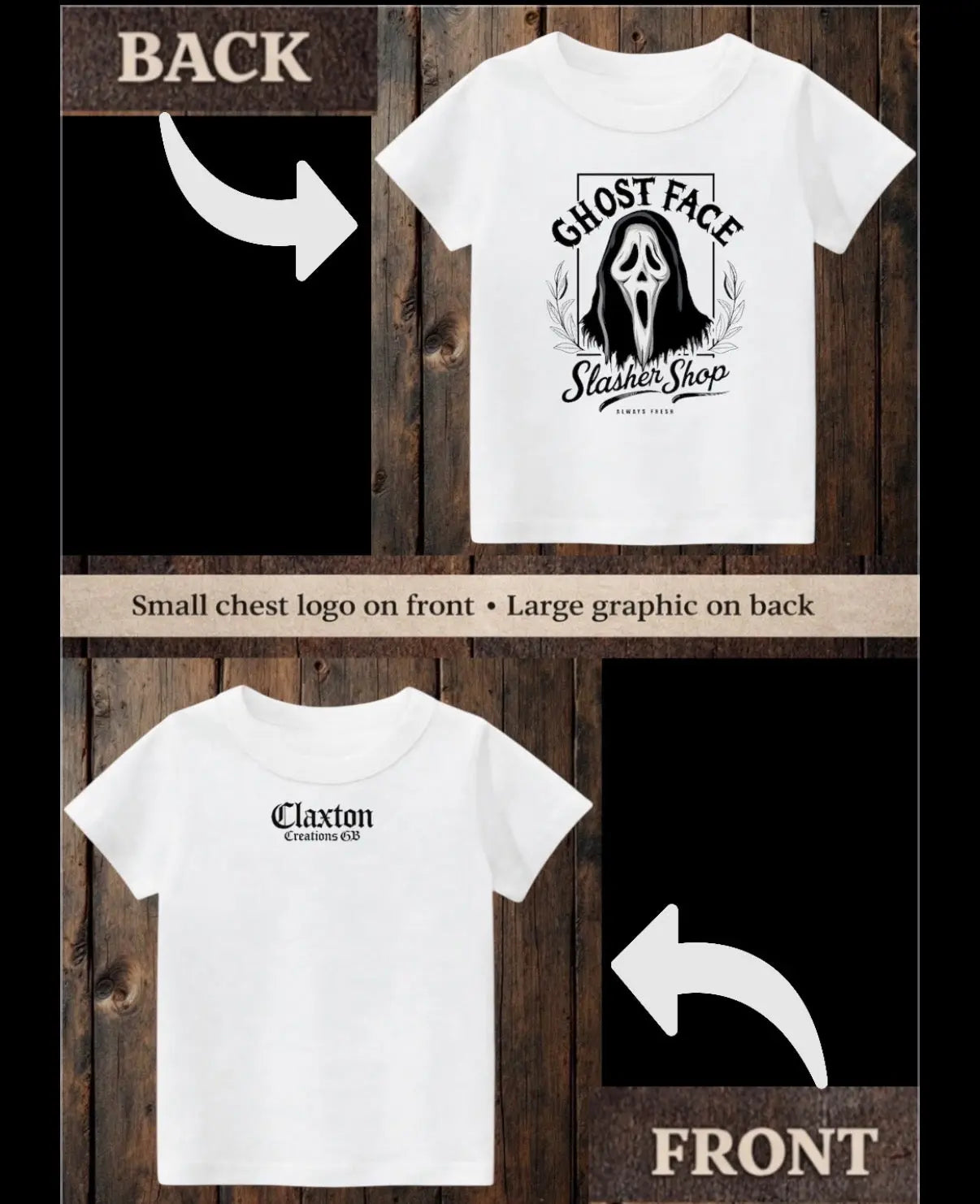 ClaxtoncreationsGB- Ghost Face/Slasher Shop white Tee Claxton Creations GB