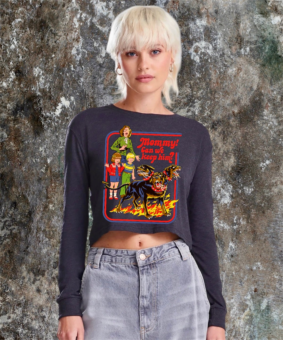 Mommy can we keep him? Cropped tee🖤