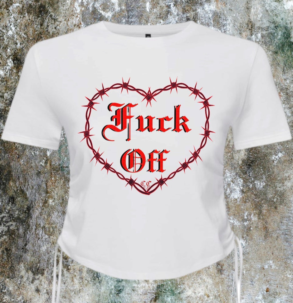 Fuck Off⛓️❤️ ruched crop top Claxton Creations GB