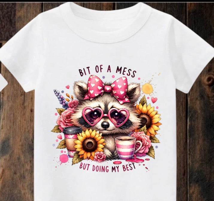 Tiny terror Tee- Bit of a mess but doing my best 🌻 raccoon