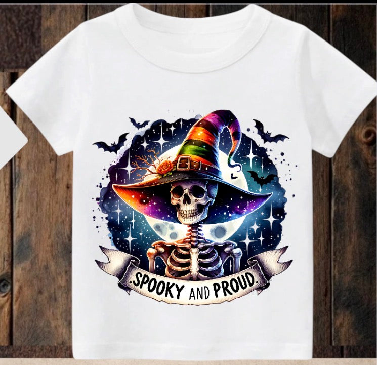 Tiny terror Tee- skeletal witch spooky and proud