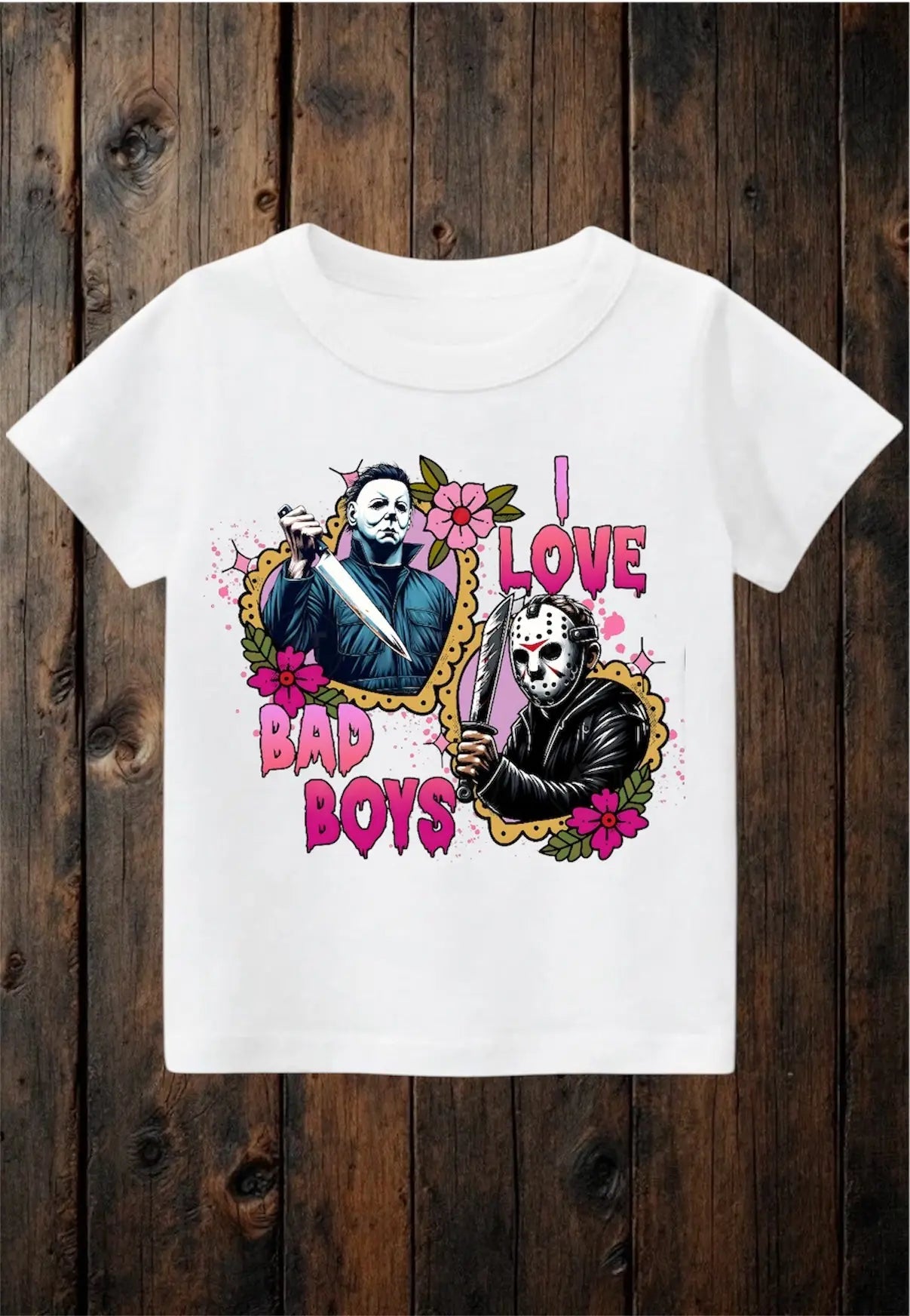 ClaxtoncreationsGB- I love bad boys horror-white tee Claxton Creations GB