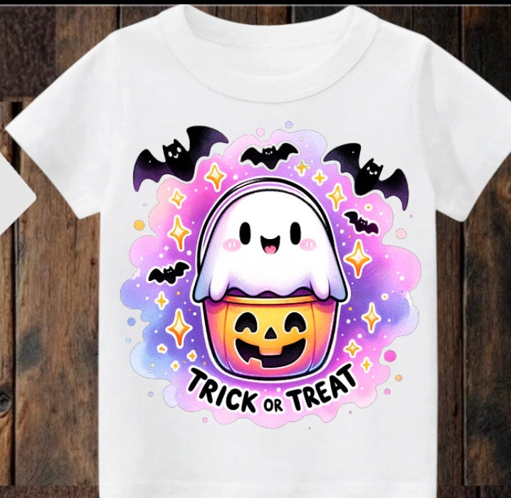 Tiny terror Tee- watercolour baby-ghost trick or treat