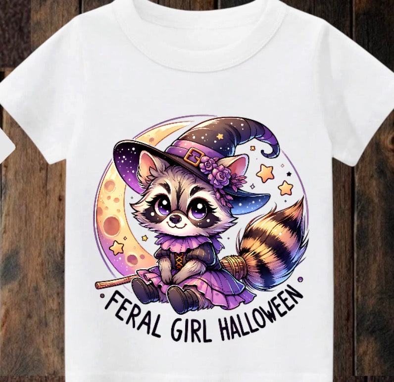 Tiny terror Tee- cute Feral girl Halloween raccoon