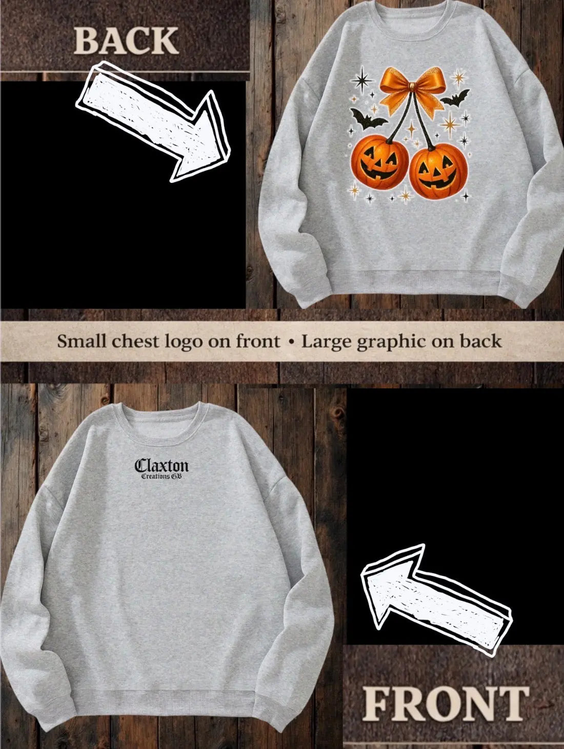 Tiny terrors- Pumpkin 🎃 Cherries 🍒 Grey sweater Claxton Creations GB