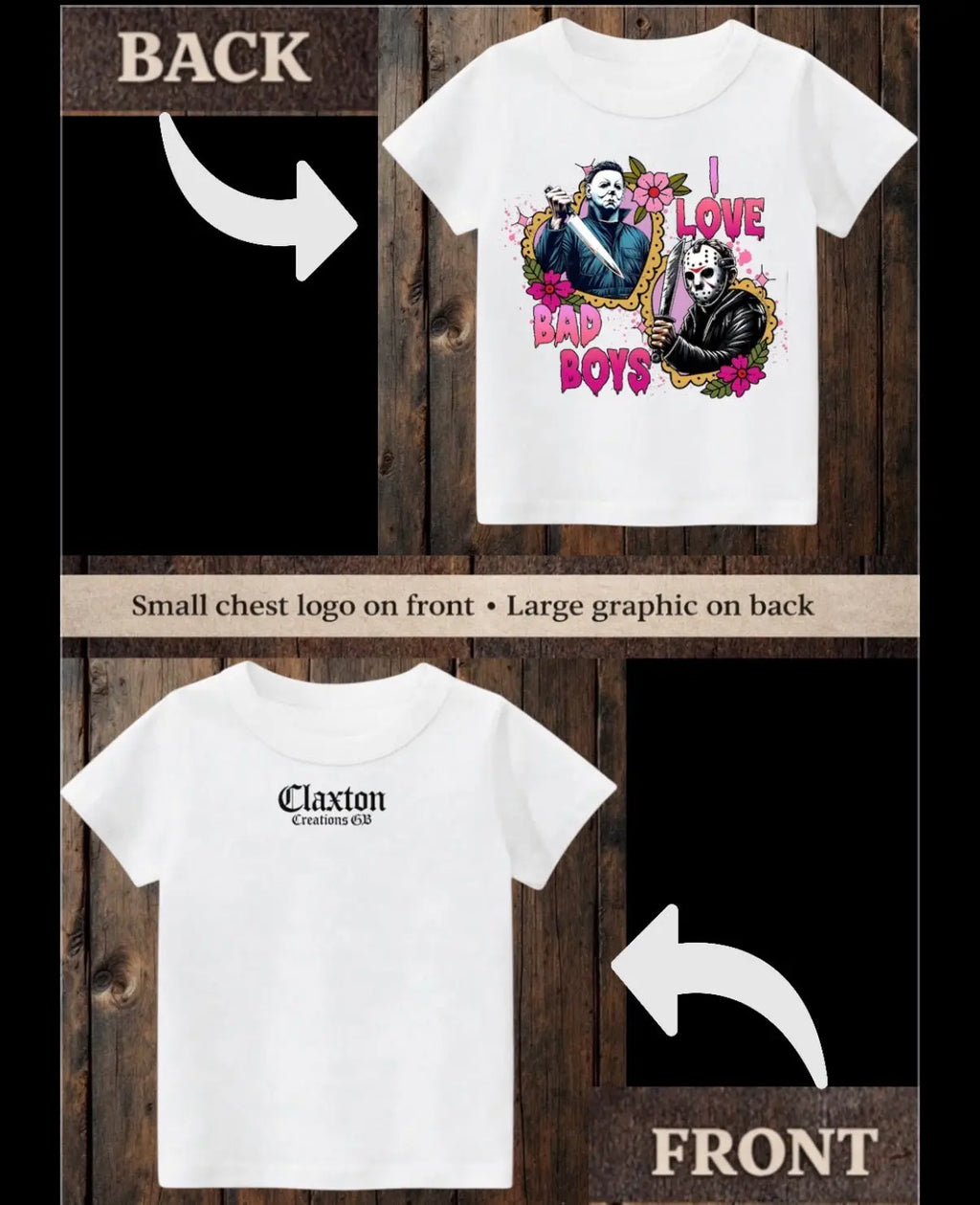 ClaxtoncreationsGB- I love bad boys horror-white tee Claxton Creations GB
